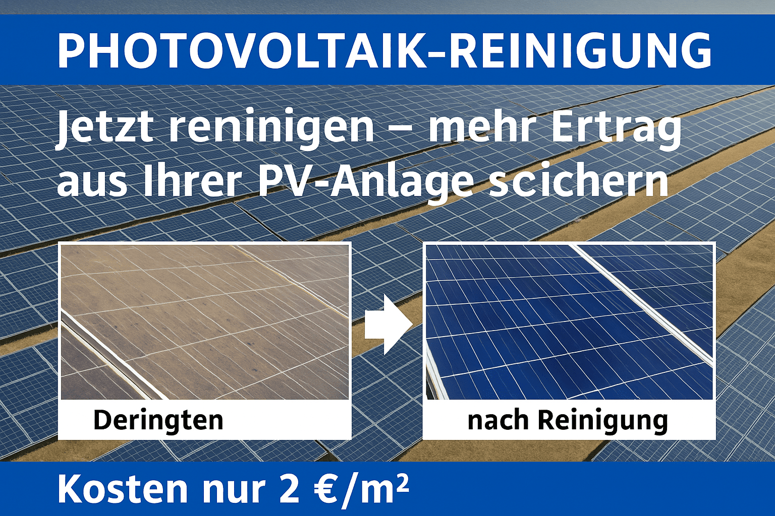 Photovoltaik-Reinigung, PV-Reinigung, Solarreinigung, mehr Solarertrag, Reinigungskosten PV, Energie Management GmbH, SunShine Sales GmbH, TÜV zertifizierte Solartechnik, Osmosereinigung, Redispatch 2.0, Modulwartung, Reinigung PV-Anlage, Solar-Investment, Einspeisevergütung optimieren